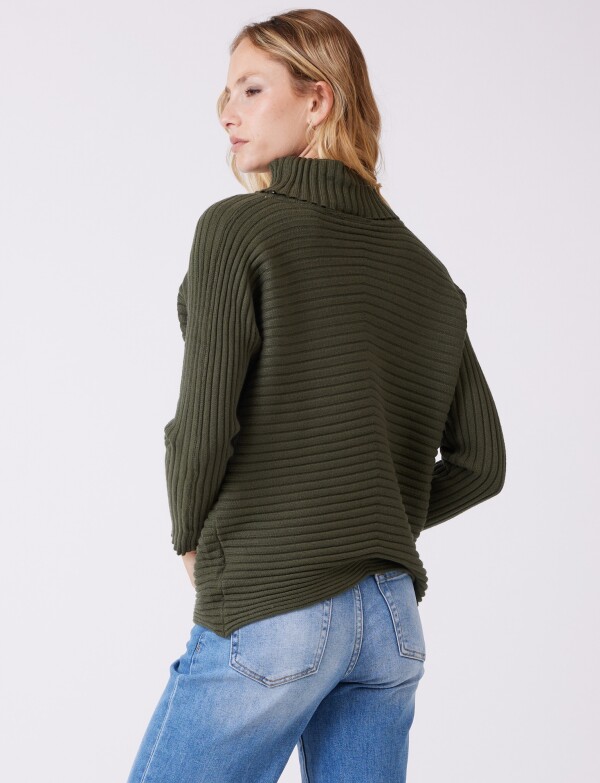 Buzo Acanalado Cuello Alto OLIVA