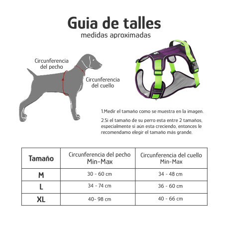 Arnés Y Correa Nylon 1.5m Reforzado Ajustable Verde/violeta