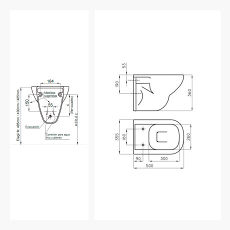 JUEGO INODORO, TAPA, MOCHILA Y BIDET PARA COLGAR FERRUM LINEA BARI descarga a 25cms. 000