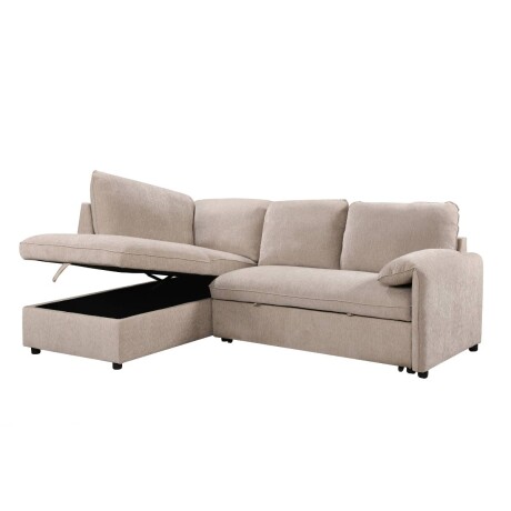 Rinconera cama Cosmo (c/baúl) - Tela Microfibra - Chaise izquierdo 120 (Beige)