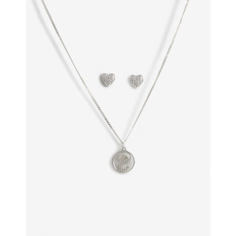 Set Para Niñas En Plata Aros Corazón Y Dije Virgen Niña Plateado Rodio