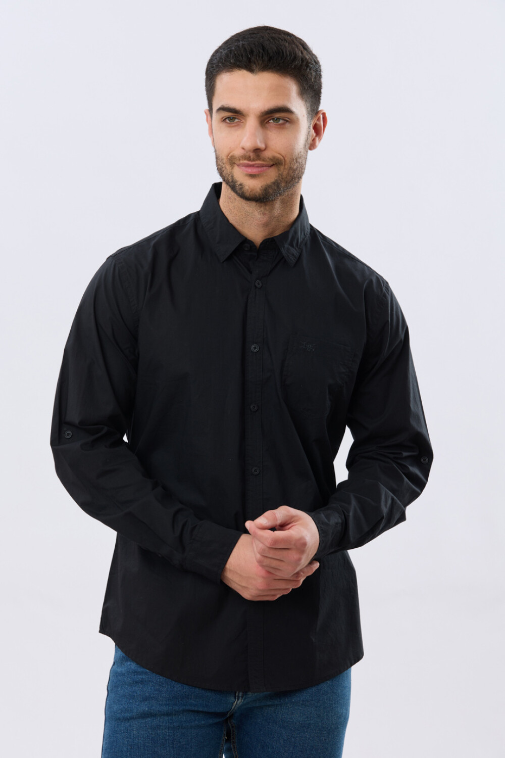 CAMISA LISA DE ALGODÓN Negro