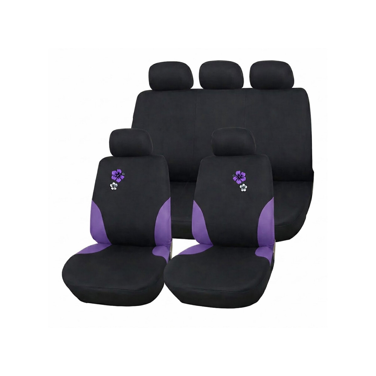 Cubreasientos Negro De Tela Con Flores Y Detalles En Violeta 9 Piezas 