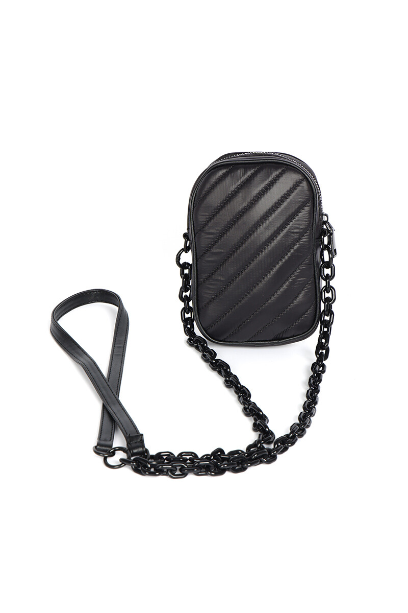 Porta celular puffer con cadena - Negro 