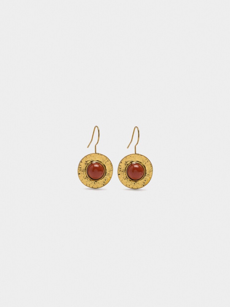 Pendientes Redondos Con Piedra naranja