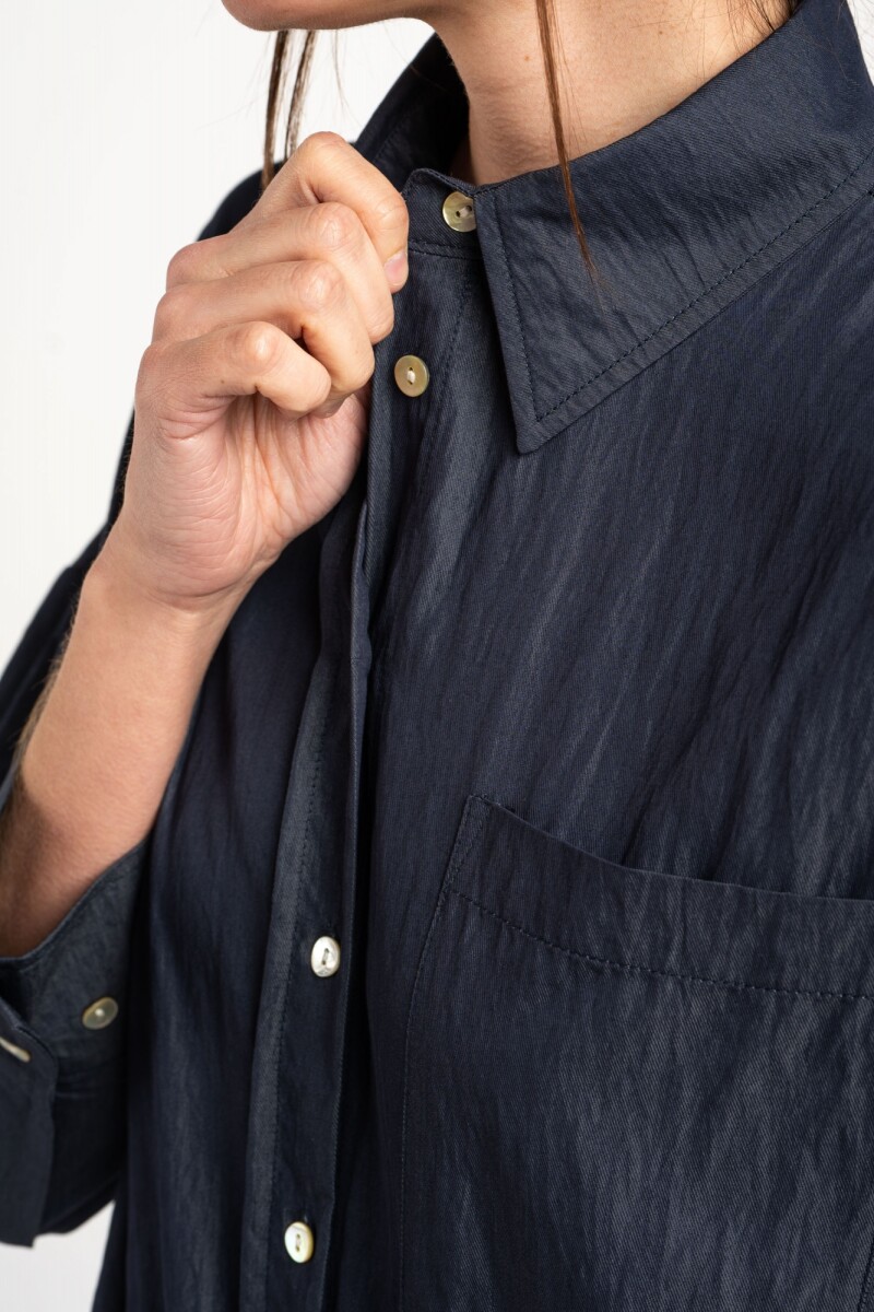 Camisa Con Bolsillo Delantero Denim