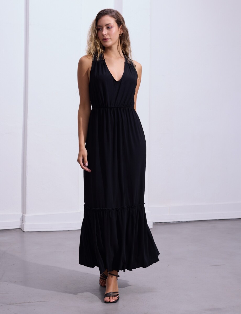 Vestido Maxi Cortes - Negro 