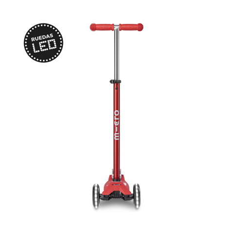 Monopatín Micro Maxi Deluxe LED Ajustable con 3 Ruedas ROJO