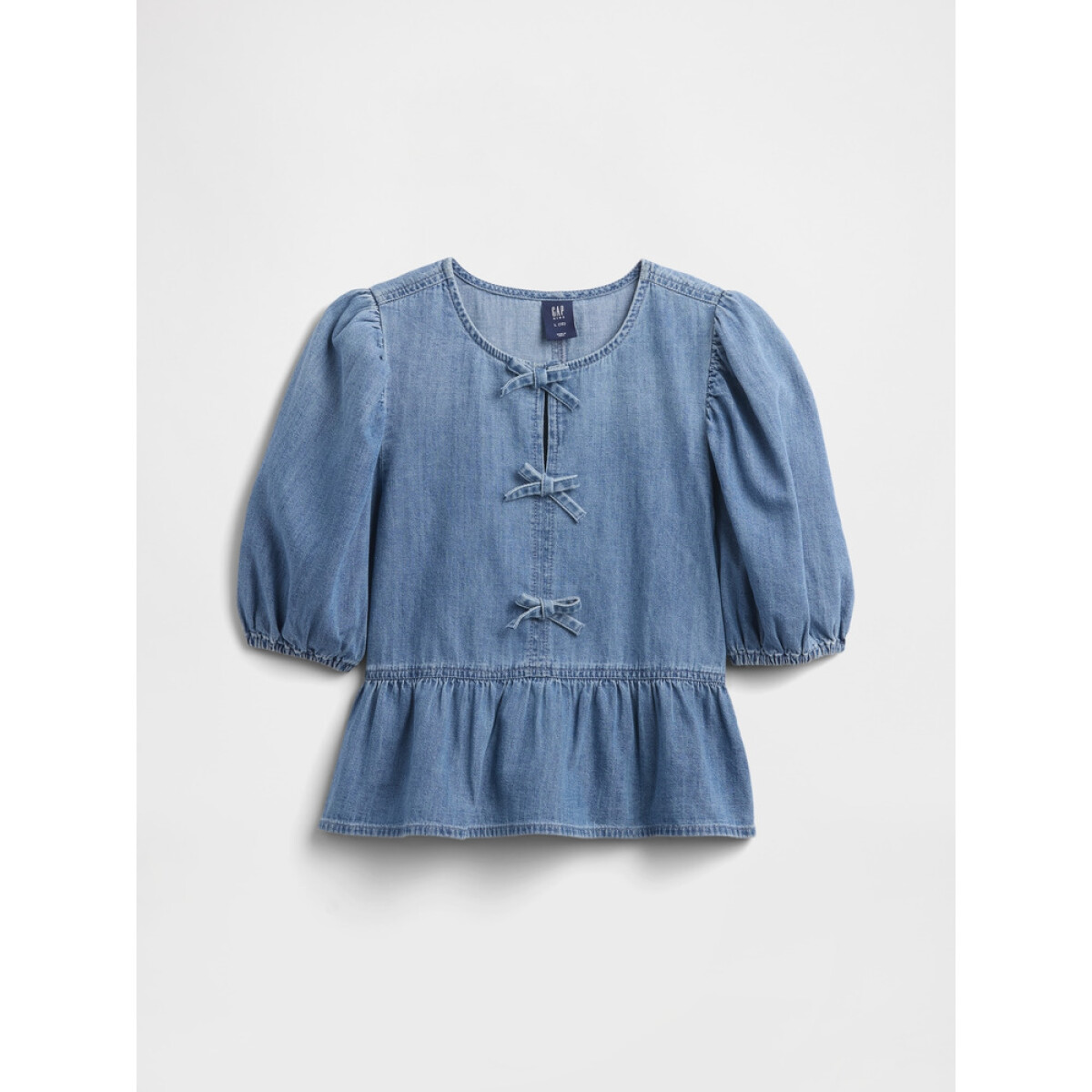 V-PUFF SLEEVE DENIM SHIRT - MEDIUM INDIGO 15 