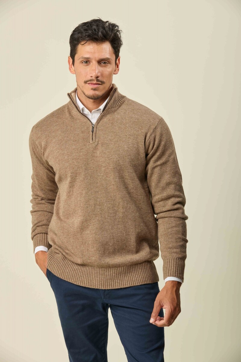Buzo Lambswool Medio Cierre - Vison 