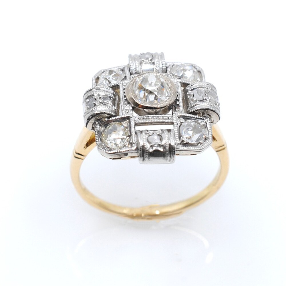 Anillo antiguo Art Deco oro 18k brillantes y diamantes Anillo antiguo Art Deco oro 18k brillantes y diamantes