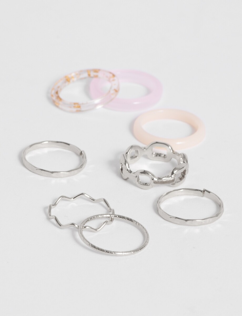 Set de anillos acrilico rosa - plateado 