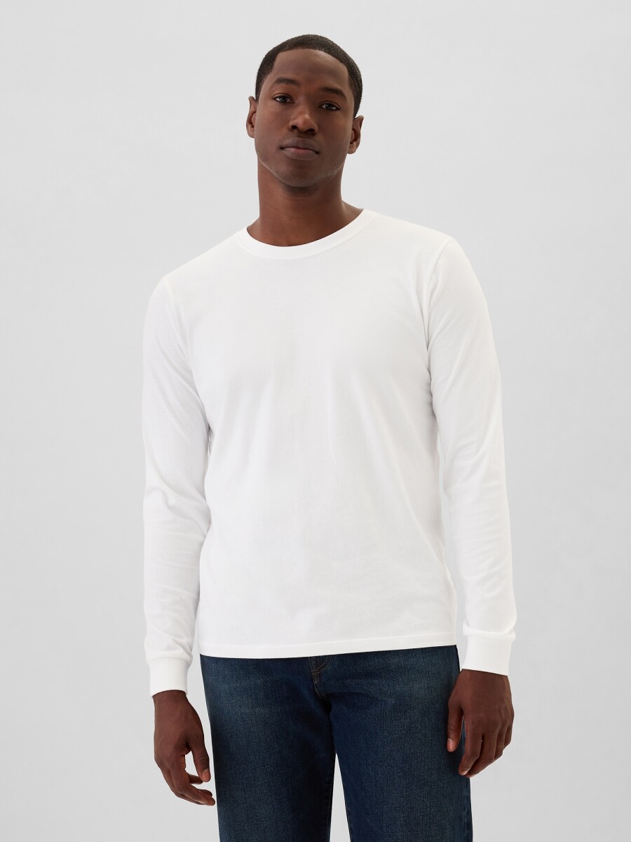 Remera Basica Cuello Redondo Manga Larga Hombre - White V2 Global 