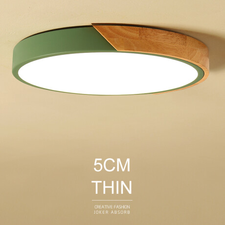 Plafón Led circular en madera y aluminio 30cm Verde
