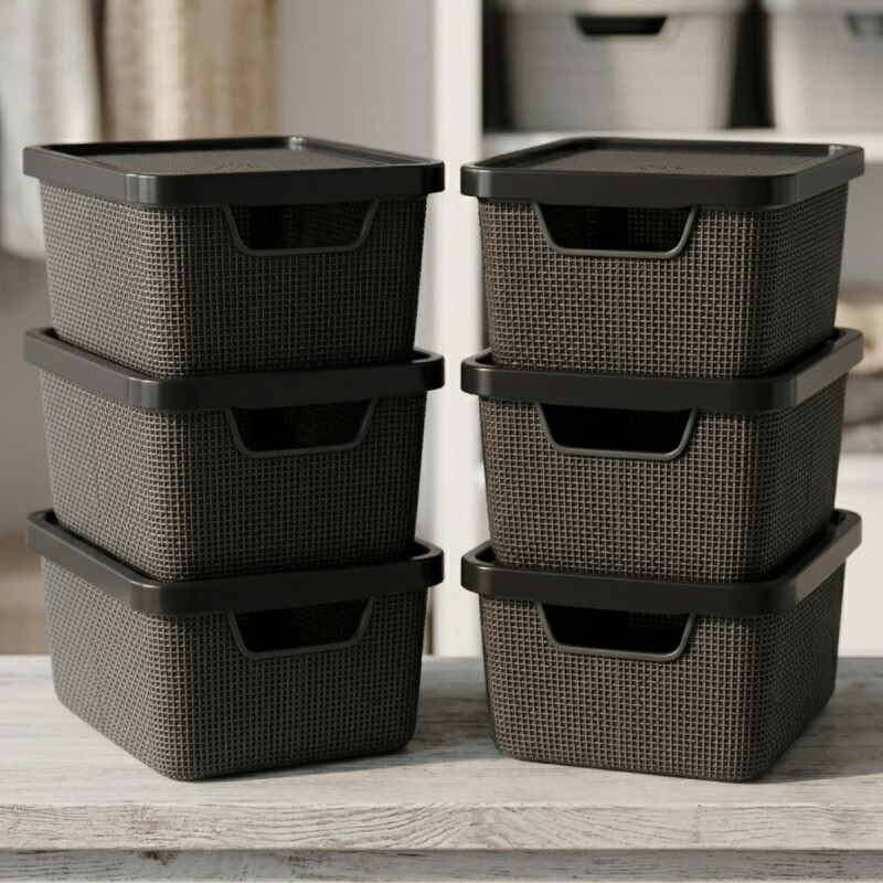 Set x6 Cajas organizadoras con tapa 16 lts NEGRO