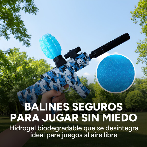 Pistola Hidrogel Ametralladora Lentes Municiones Recargable Color Azul