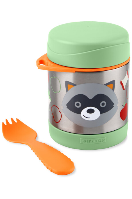 Tupper de acero inoxidable con cubierto, diseño mapache Sin color
