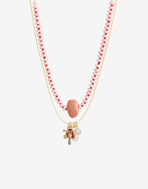 Collares Cortos Piedra Set Collares Beads Y Dijes - Dorado