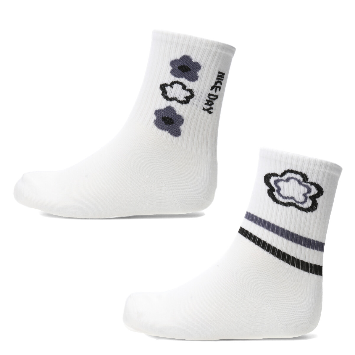 Medias Infantiles N+ Flowers - Blanco - Gris - Negro 