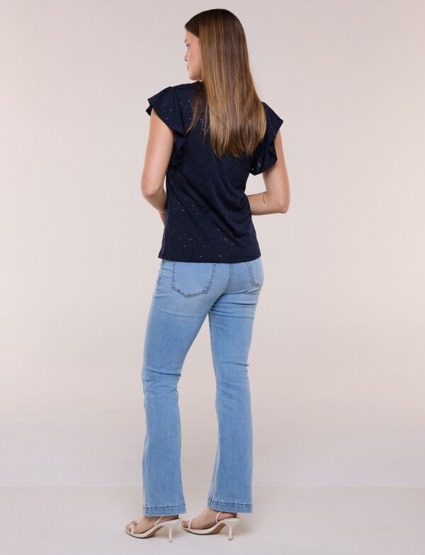 Blusa Broderie Manga Volado MARINO