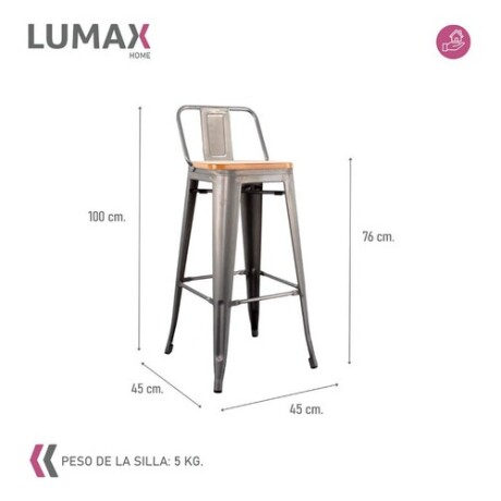 Pack 2 Taburetes Tolix con Respaldo y Asiento de Madera Lumax Gris