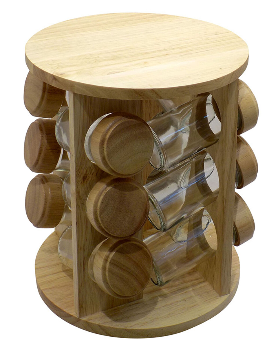 Set de 12 piezas de especieros con soporte de madera 
