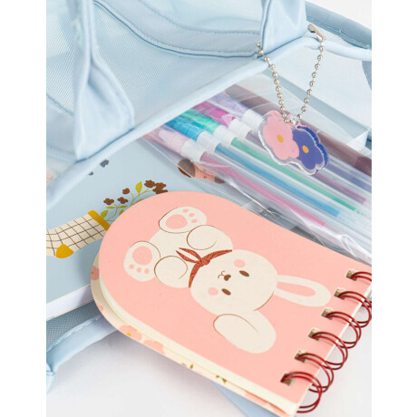 Set De Librería En Cartera De Mesh Azul Celeste