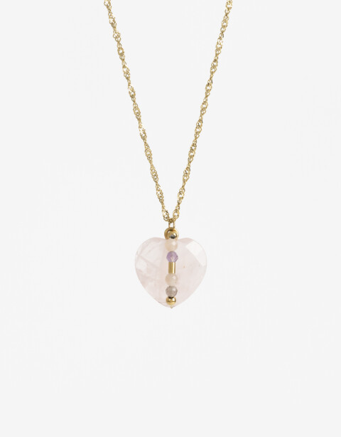 Cadena Corta con Dije Piedra Cadena Acero Healing Rituals Cuarzo Rosa - Rosa Claro
