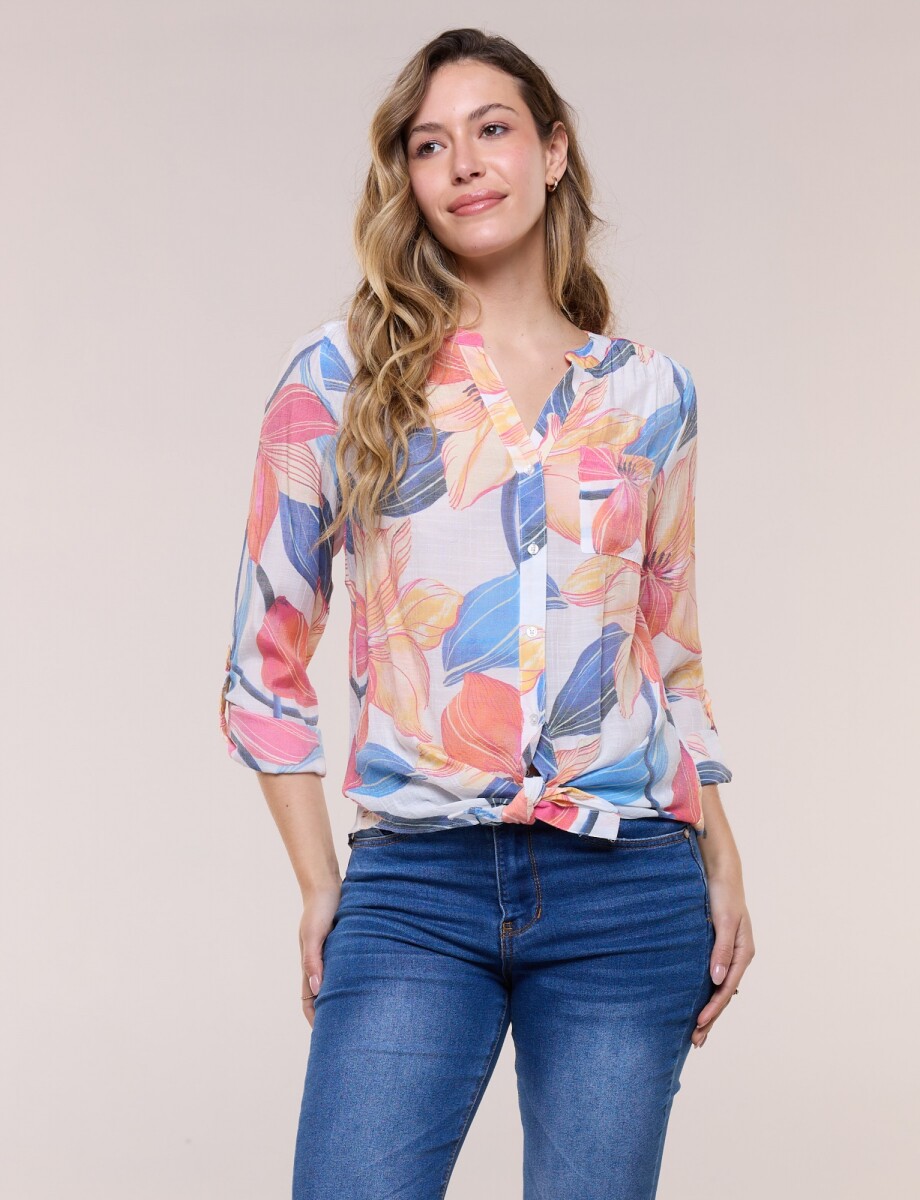 Blusa Botones Nudo - Multi/anaranjado 