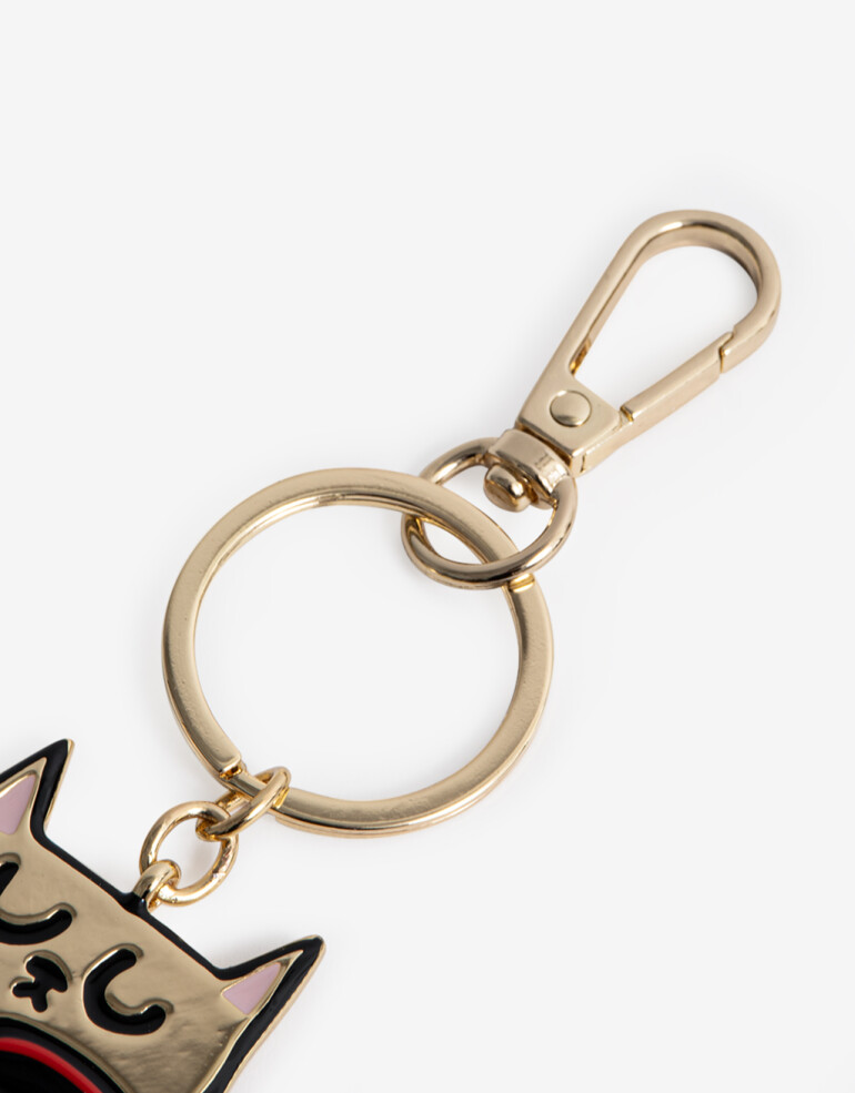 Llavero Metal Llavero Y Bag Charm Gato Metálico - Combinacion Bicolor