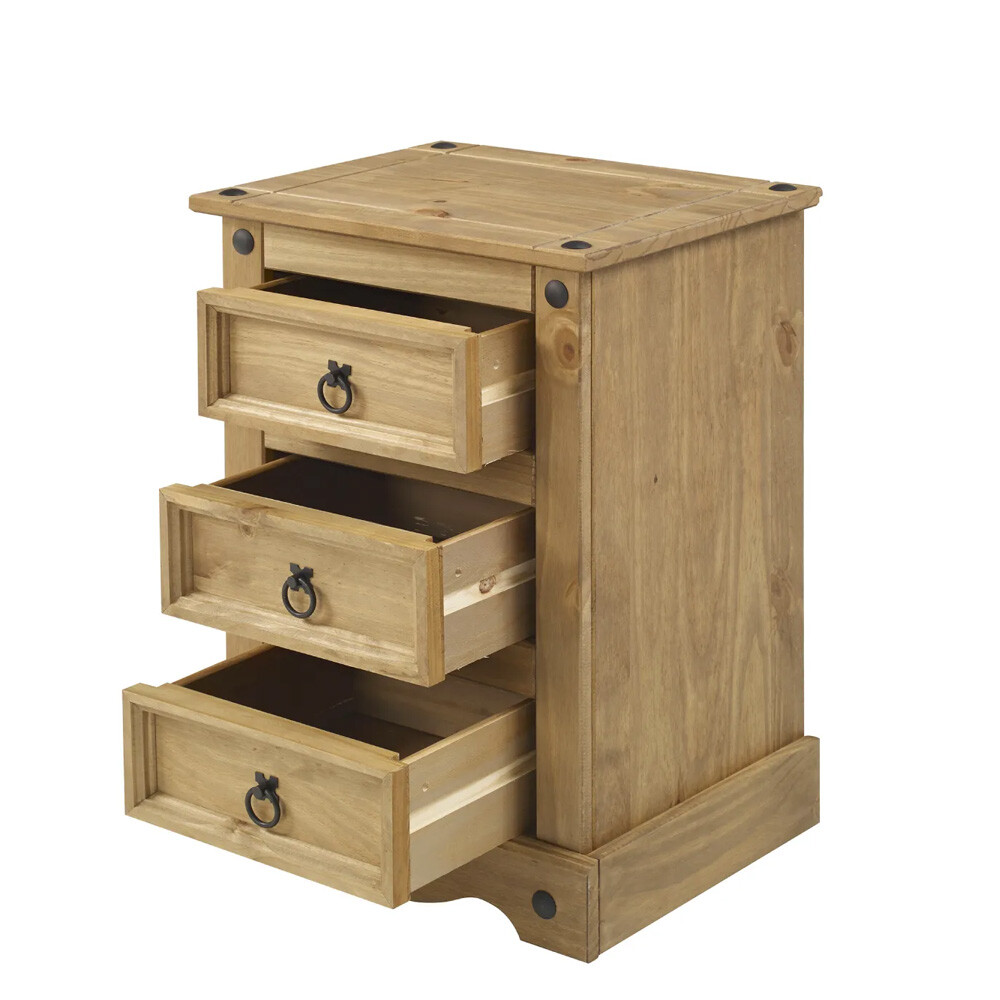 MESA DE LUZ O NOCHE 3 CAJONES EN MADERA MACIZA - LÍNEA MEXICANA COLOR MADERA