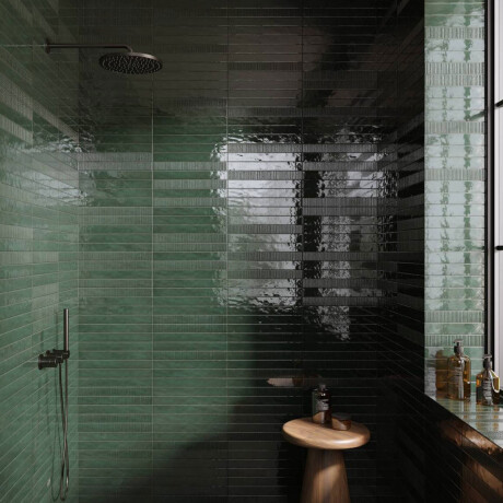 CERAMICA PARA PARED 5.3X43 TIPO BRICK VERDE BRILLO DECORADO RANURADO ELIANE GAMAS DE VERDE
