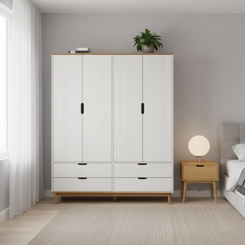 Ropero 4 Puertas 4 Cajones - Línea Nórdica Roble/Blanco