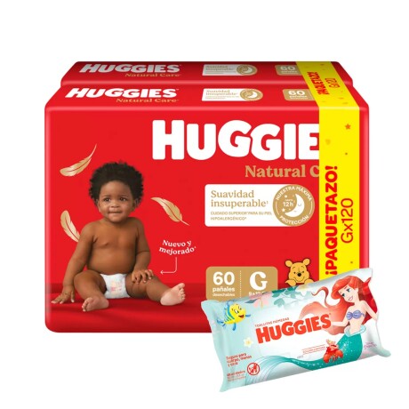 Pack Huggies Pañales Supreme G 60 Unidades + Toallitas Húmedas 48 Unidades Pack Huggies Pañales Supreme G 60 Unidades + Toallitas Húmedas 48 Unidades