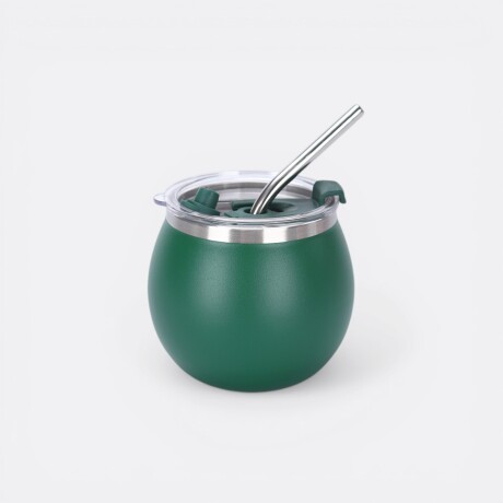 Mate Metálico Más Bombilla Diseño Liso Color Verde Oscuro
