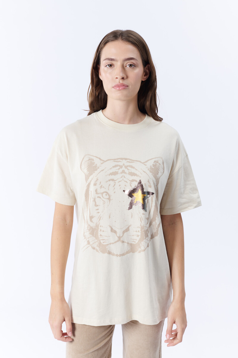 Remera manga corta oversize Estampa tigre crudo