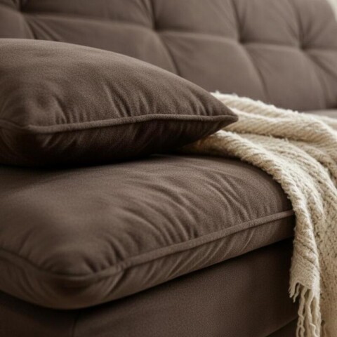 SILLON SOFACAMA LIVERPOOL con asiento reclinable en tela suede con cojines - Marrón SILLON SOFACAMA LIVERPOOL con asiento reclinable en tela suede con cojines - Marrón