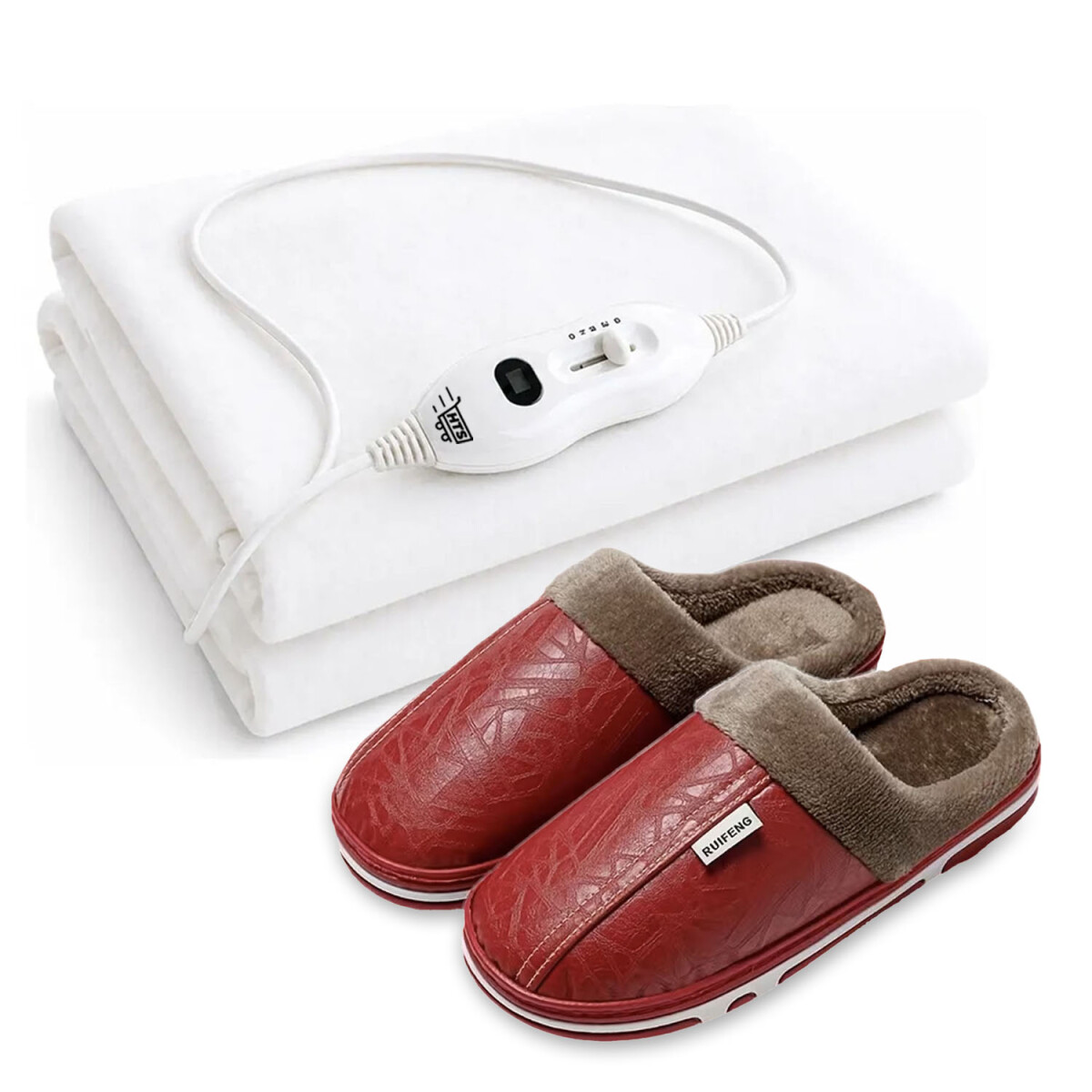 Set Pantufla Cuerina Unisex + Calienta Cama 1 Pza 3 temp HTS - Rojo 