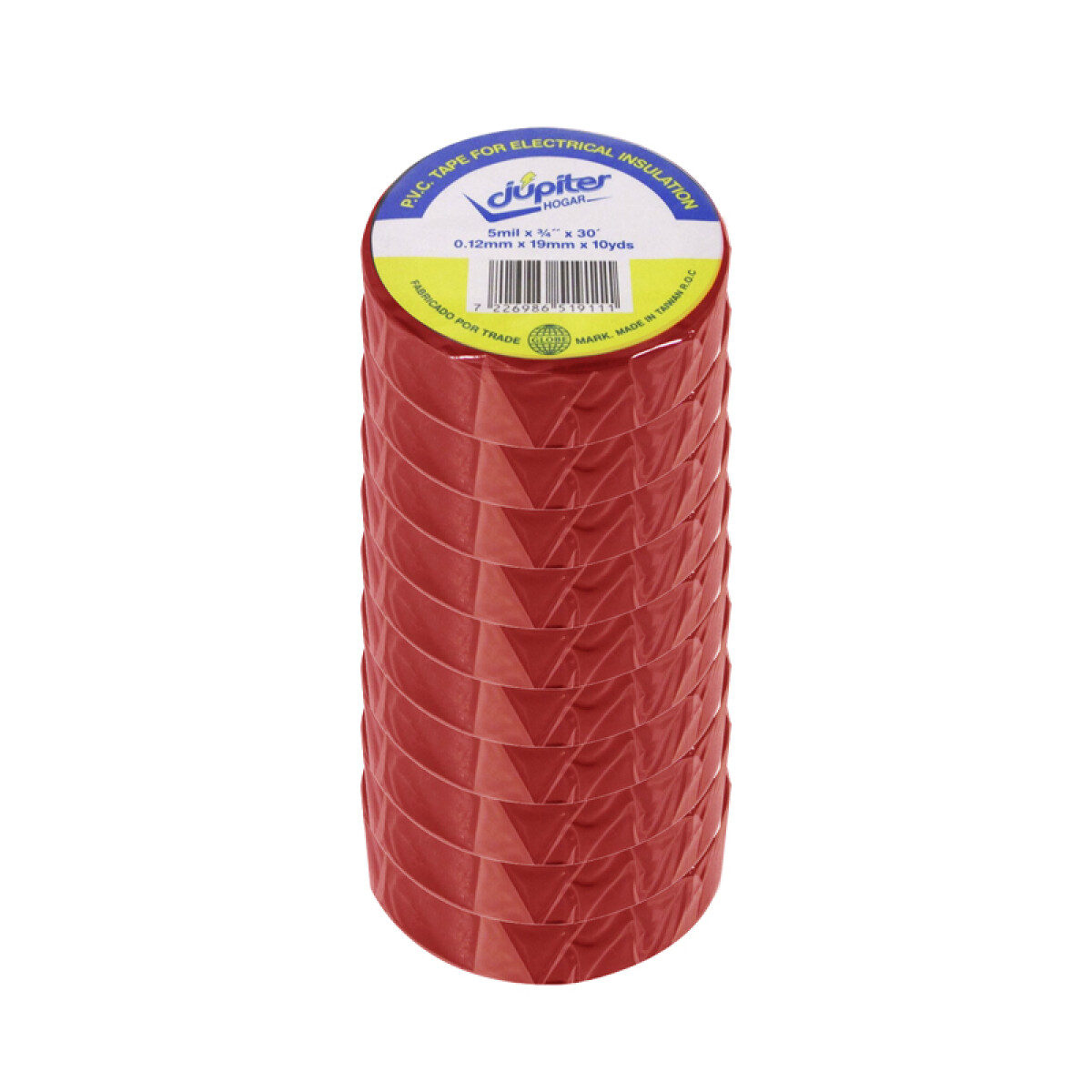 Cinta aisladora JUPITER tubo x10u 0.12mm 19mm x10yds - Rojo 