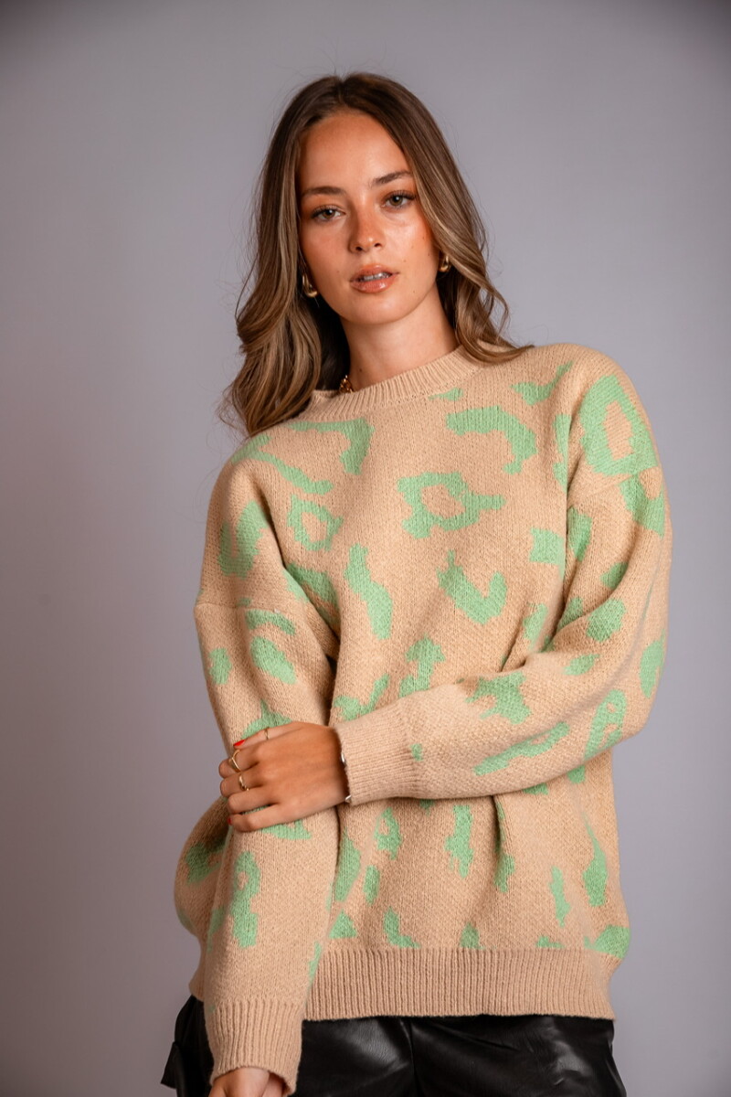 Buzo Print - beige con verde 