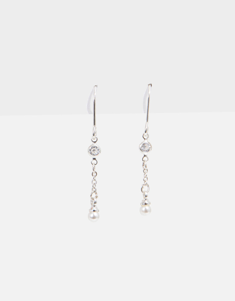 Aros Colgantes Largos Strass Aros Largos Con Cubic - Plateado