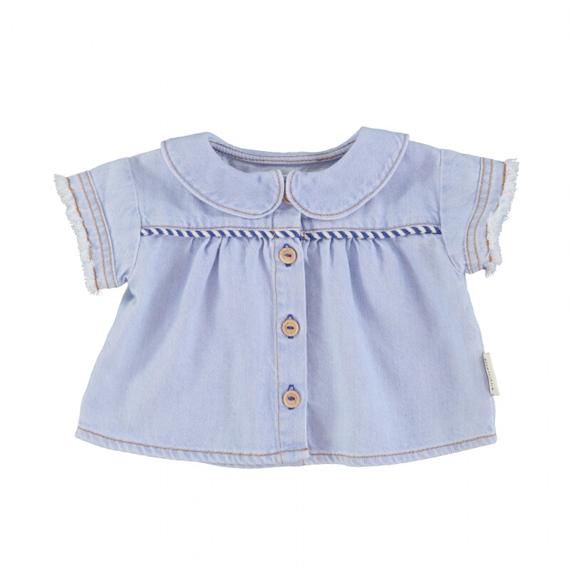 SS25.BM2502 Camisa Niños Jean De Manga Corta Con Cuello Volado Piupiuchick - 12 Meses