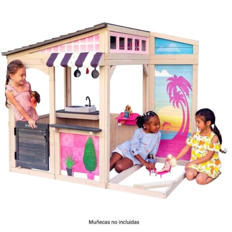 Casita de Juegos de Madera – Estilo Playa con Cocinita y Accesorios Casita de Juegos de Madera – Estilo Playa con Cocinita y Accesorios