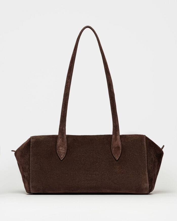 Cartera al hombro The Gang Manifest en cuero gamuza Marron