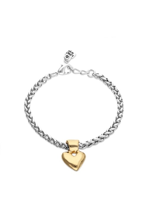 PULSERA DE CADENA BAÑADA EN PLATA DE LEY CON DETALLE DE CORAZÓN BAÑADO EN ORO 18K Pulsera