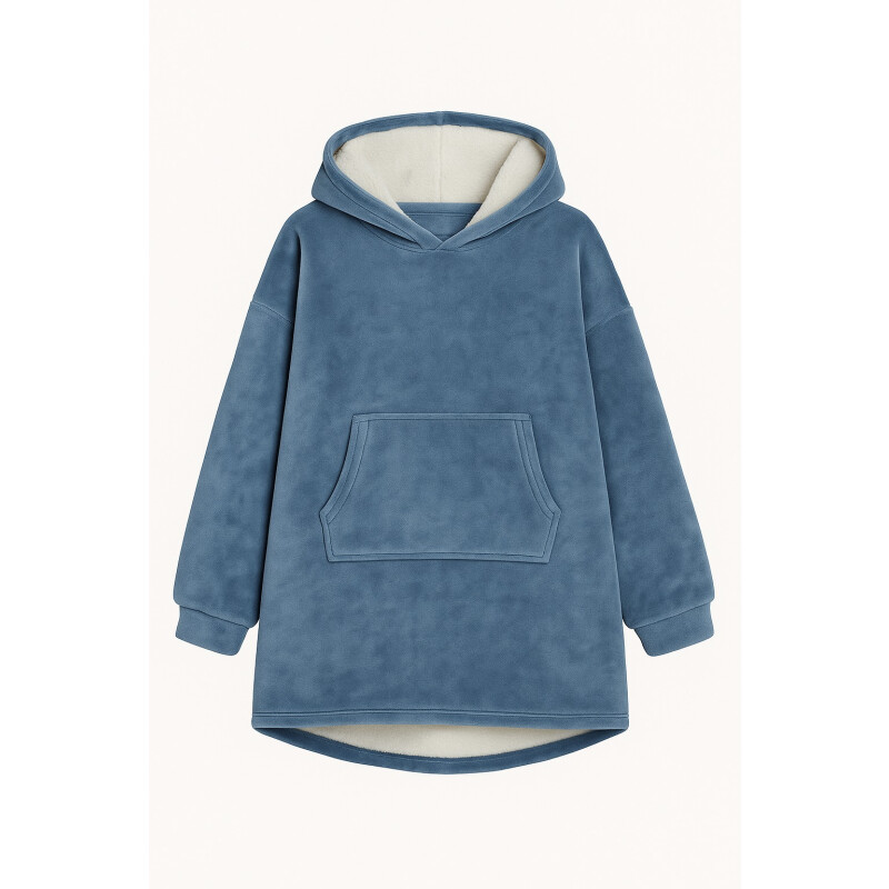 Buzo Manta Con Capucha Polar y Corderito unisex Azul