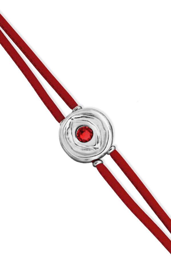 PULSERA DE CUERO ROJA CON DETALLE DE OJO EN ALEACIÓN DE METALES BAÑADO EN PLATA Y CRISTAL Pulsera