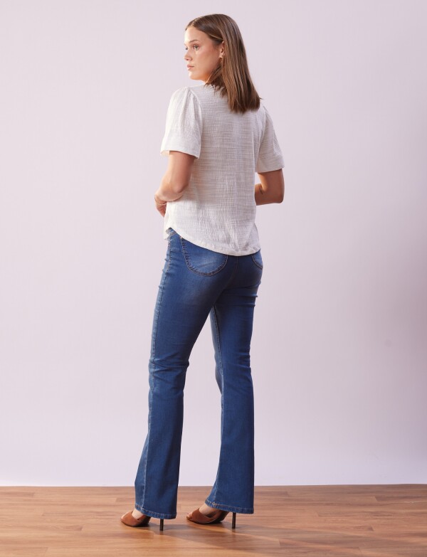 Remera Esc V Manga Bordado CRUDO