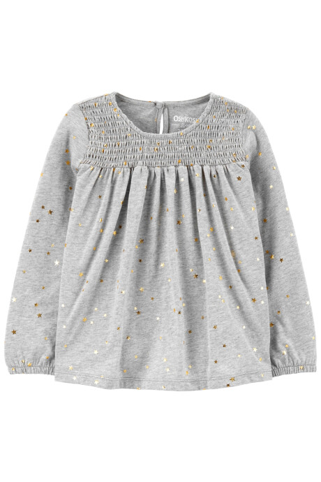 Blusa de jersey manga larga con detalle fruncido y diseño de estrellas en glitter Sin color