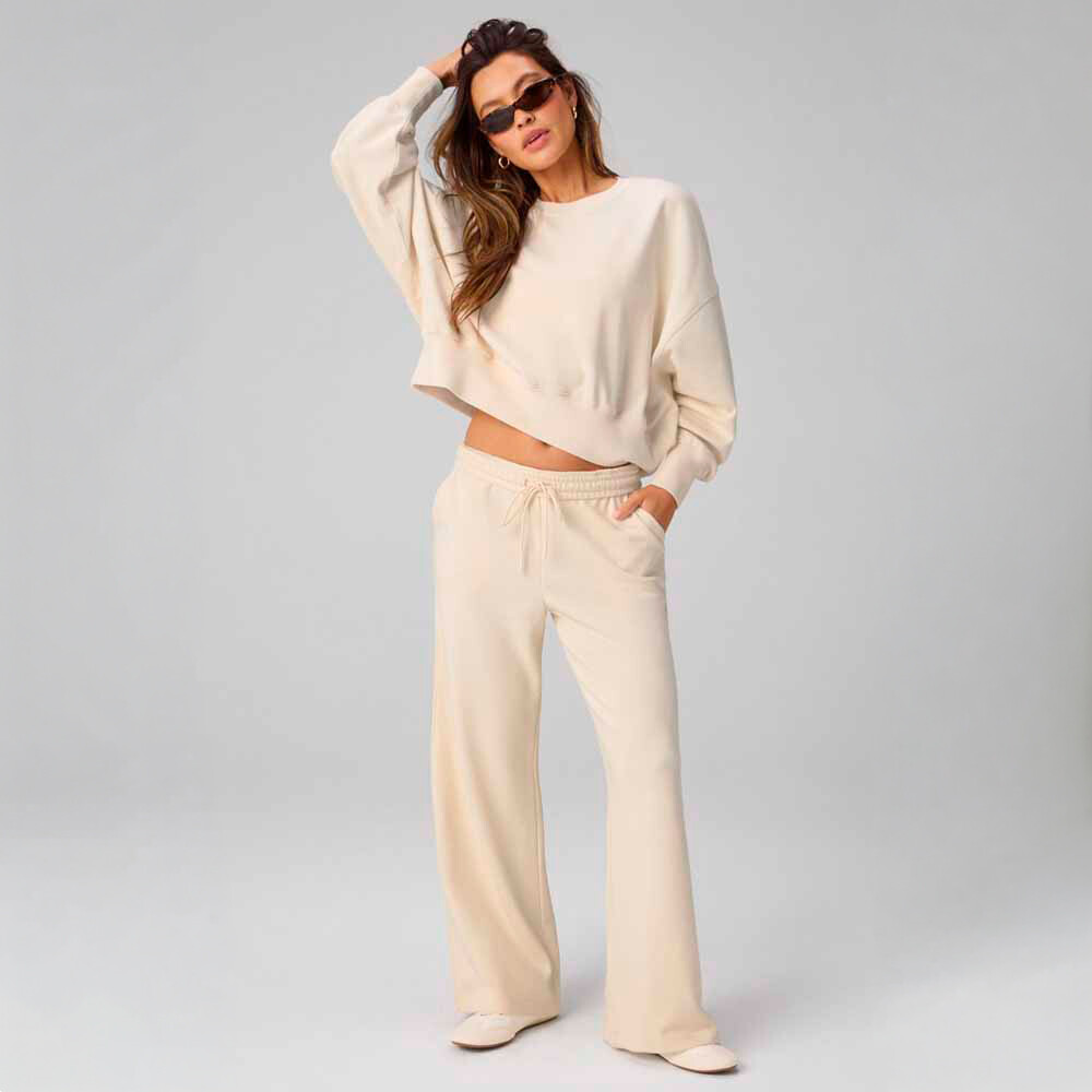Pantalón Year Round Terry Wide Leg Sweatpant Mujer Almond Milk
